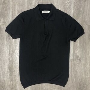 Collars & Co Polo Shirt Men's Medium Black Australian Merino Wool Zip Golf